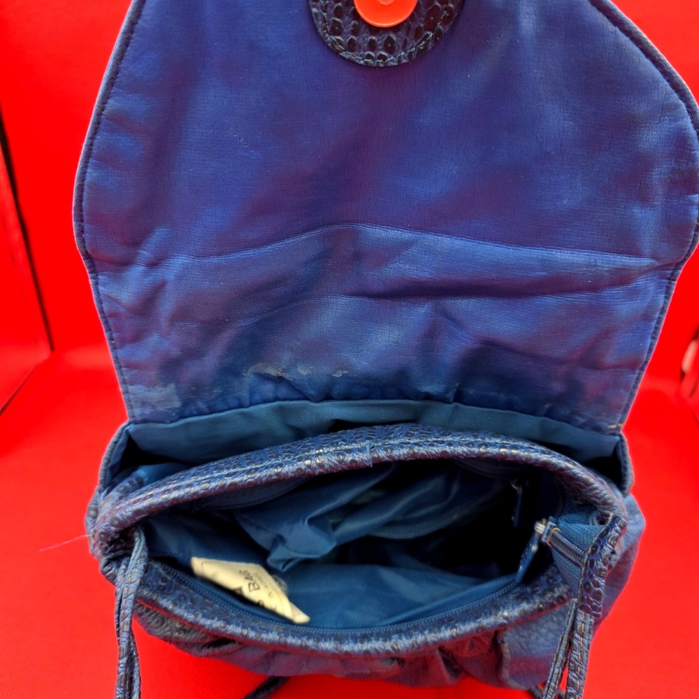 Vintage Nas Bag Blue Patchwork Leather Shoulder Bag 80's Boho Fringe Cloth Lined - Picture 4 of 7
